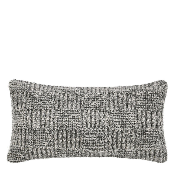 Textured gray rectangular pillow cover with raised vertical grid pattern