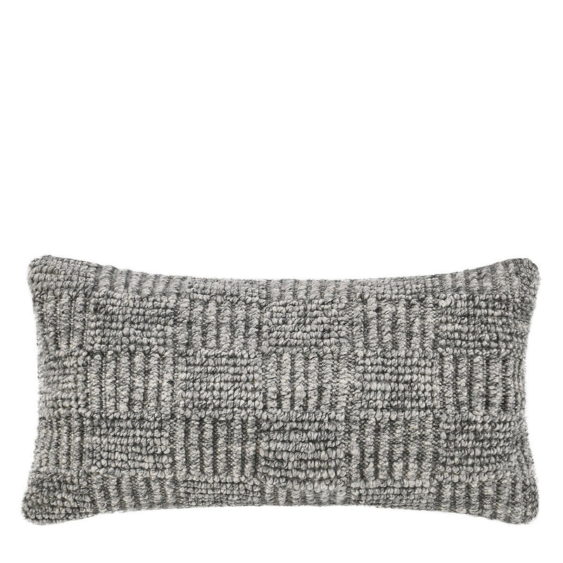 Textured gray rectangular pillow cover with raised vertical grid pattern