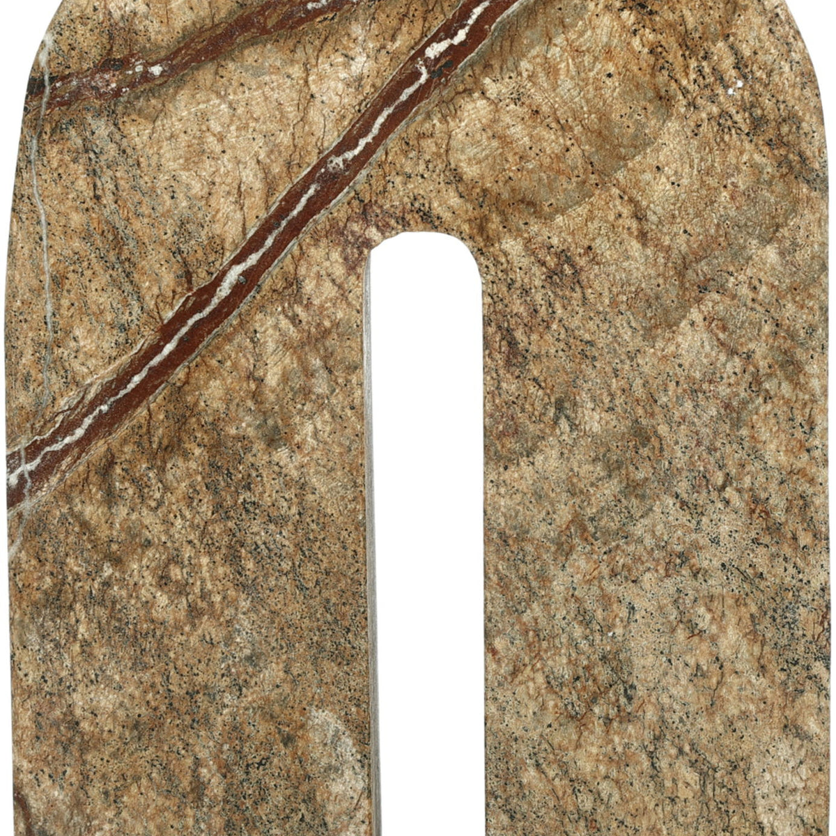 Greenish-gold marble bookend with arched cutout, prominent dark vein