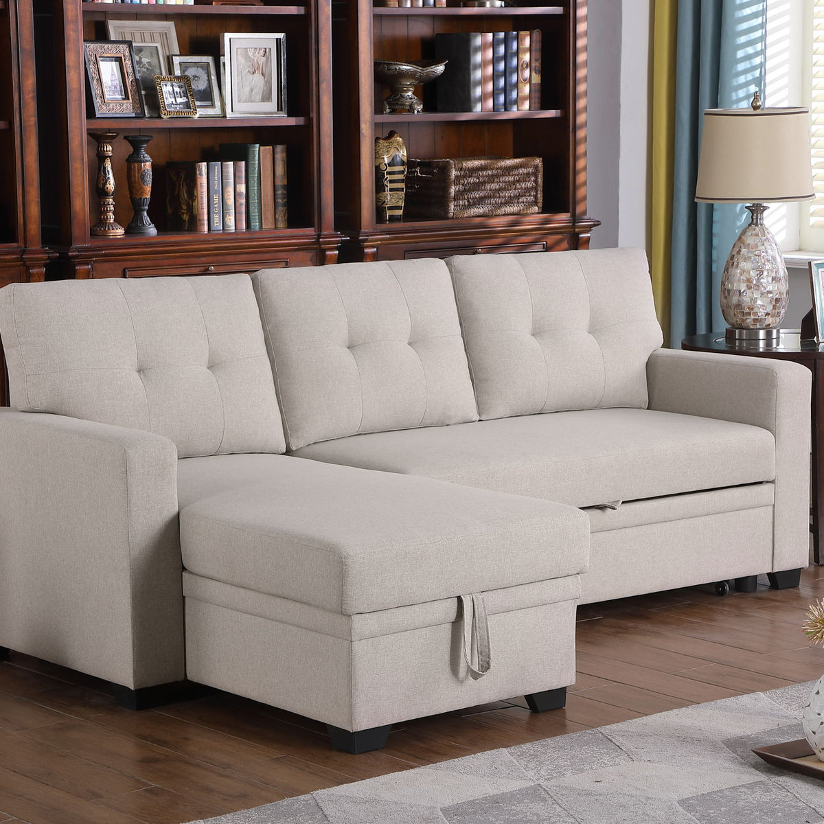 Upholstered Pull Out Sectional Sofa With Chaise