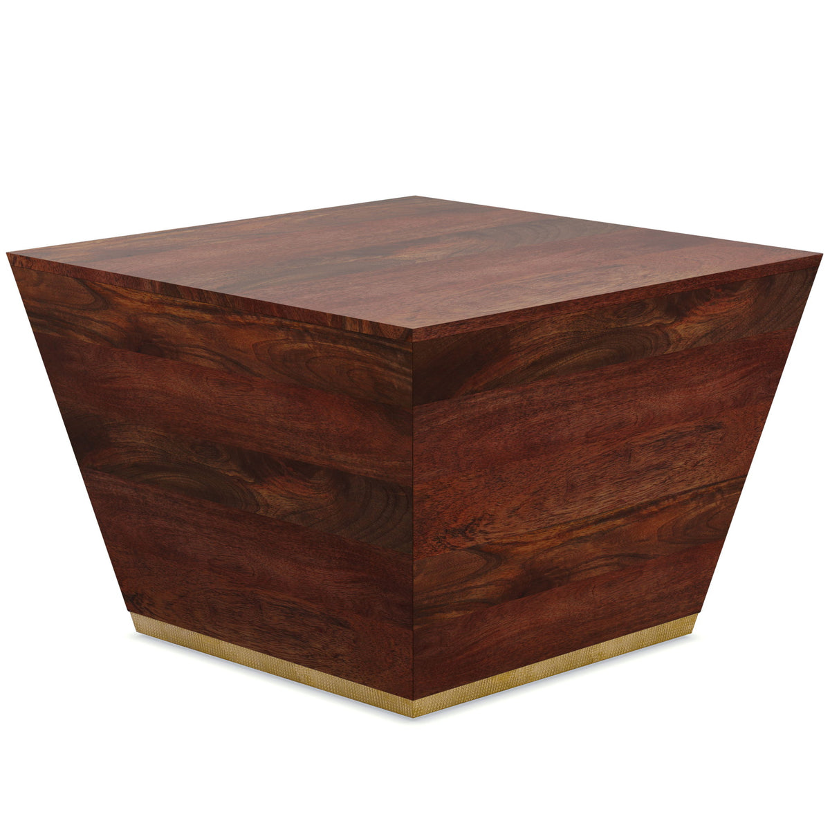 Abba handcrafted coffee table, dark brown wood grain square top with angled sides
