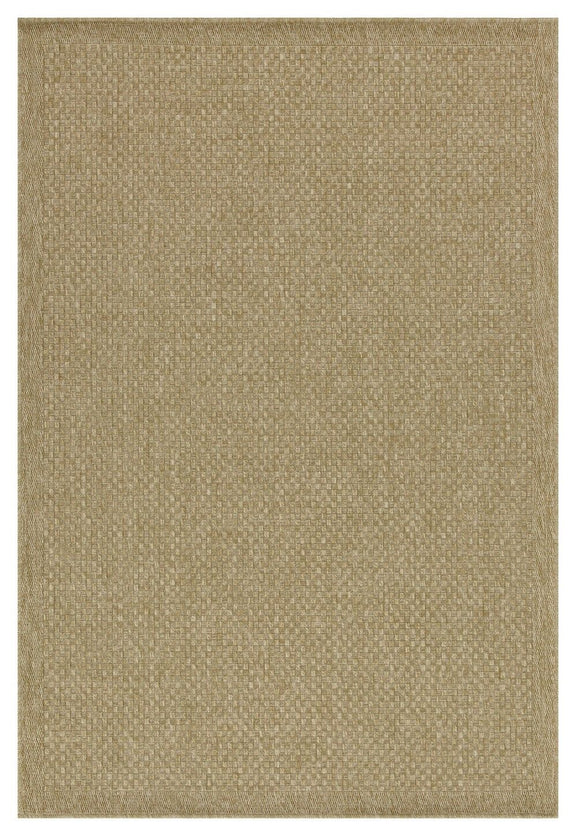 Beige jute area rug, solid textured surface with subtle border