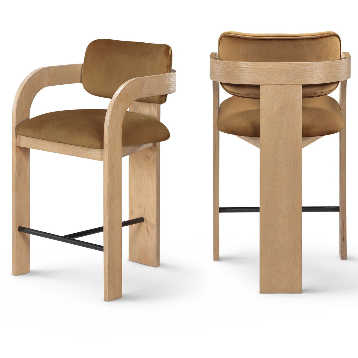 Cedra - Velvet Performance Fabric Upholstered Counter Stool - Natural Frame