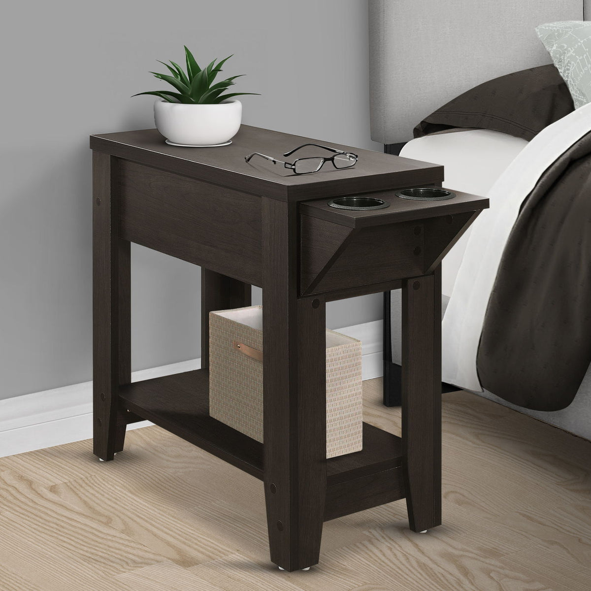 Accent Side Table, Storage, Lamp, Transitional Space-Saving Design