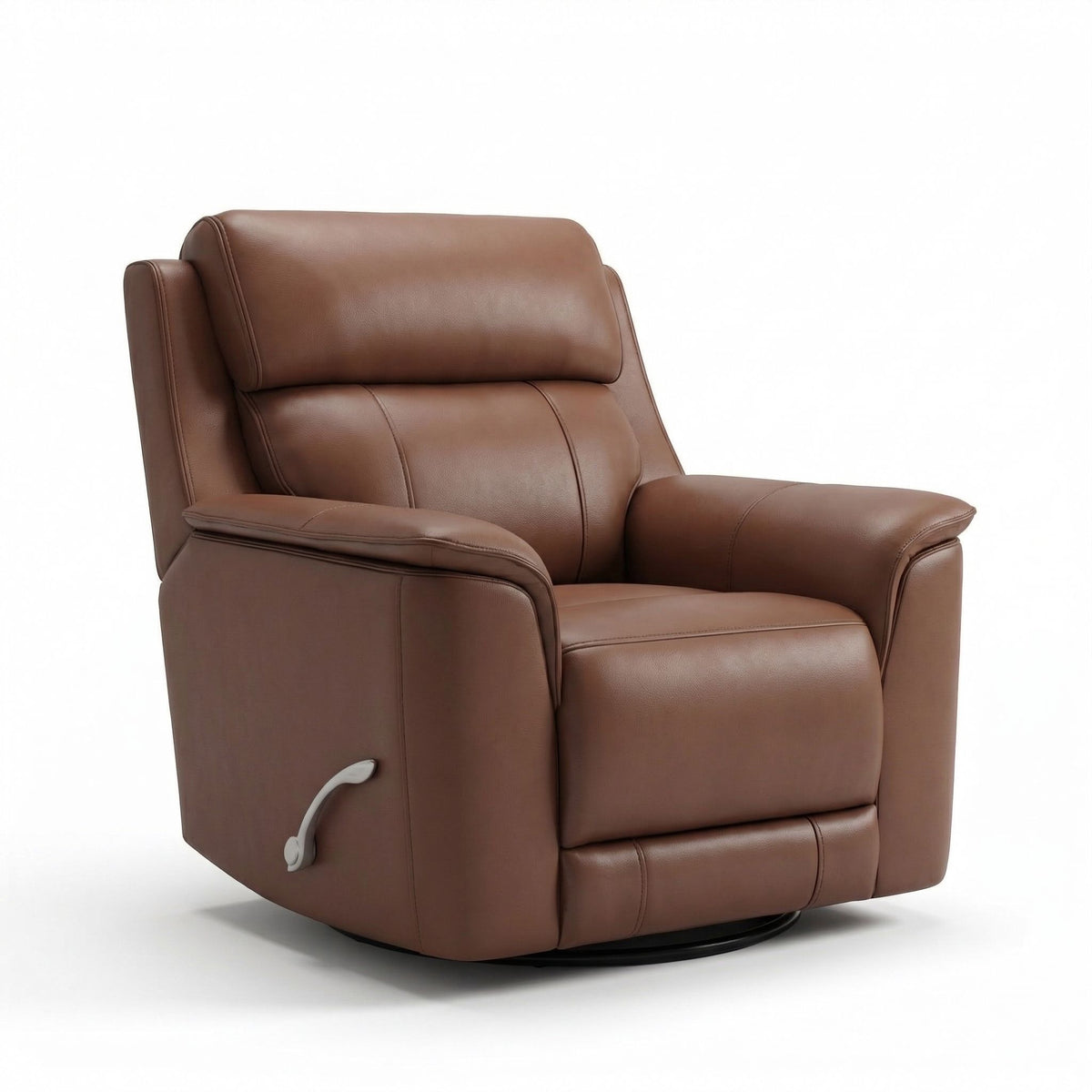 Brown manual swivel glider recliner with padded arms and headrest