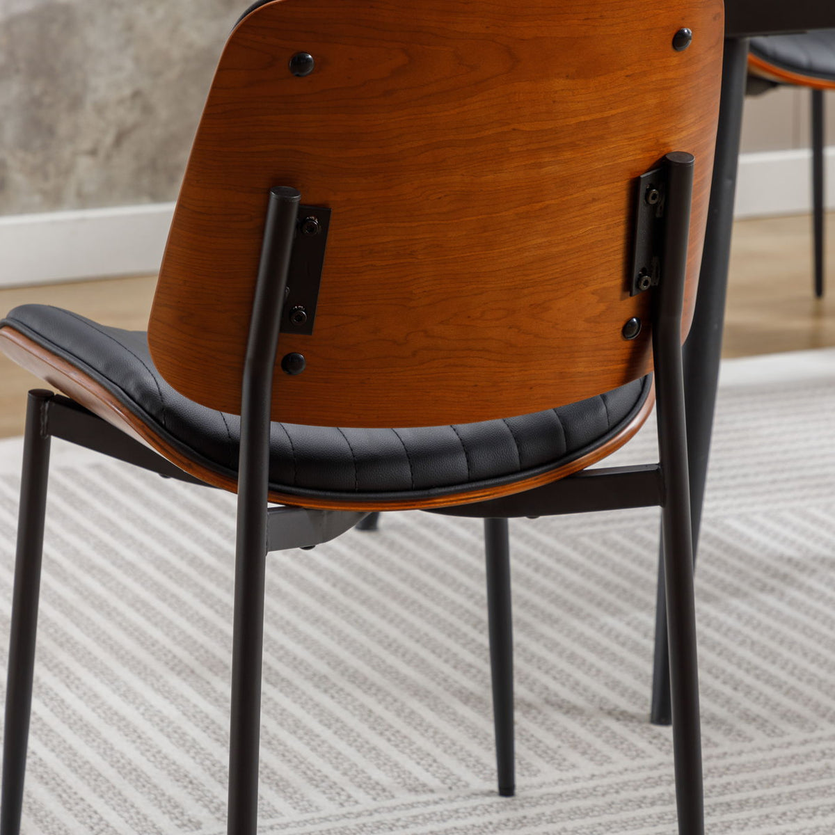 Dining Chairs (Set of 2) Mid-Century Modern Retro Faux Leather Chair With Bentwood Upholstered Seat Metal Legs Adjustable Foot For Kitchen Dining Room Chairs