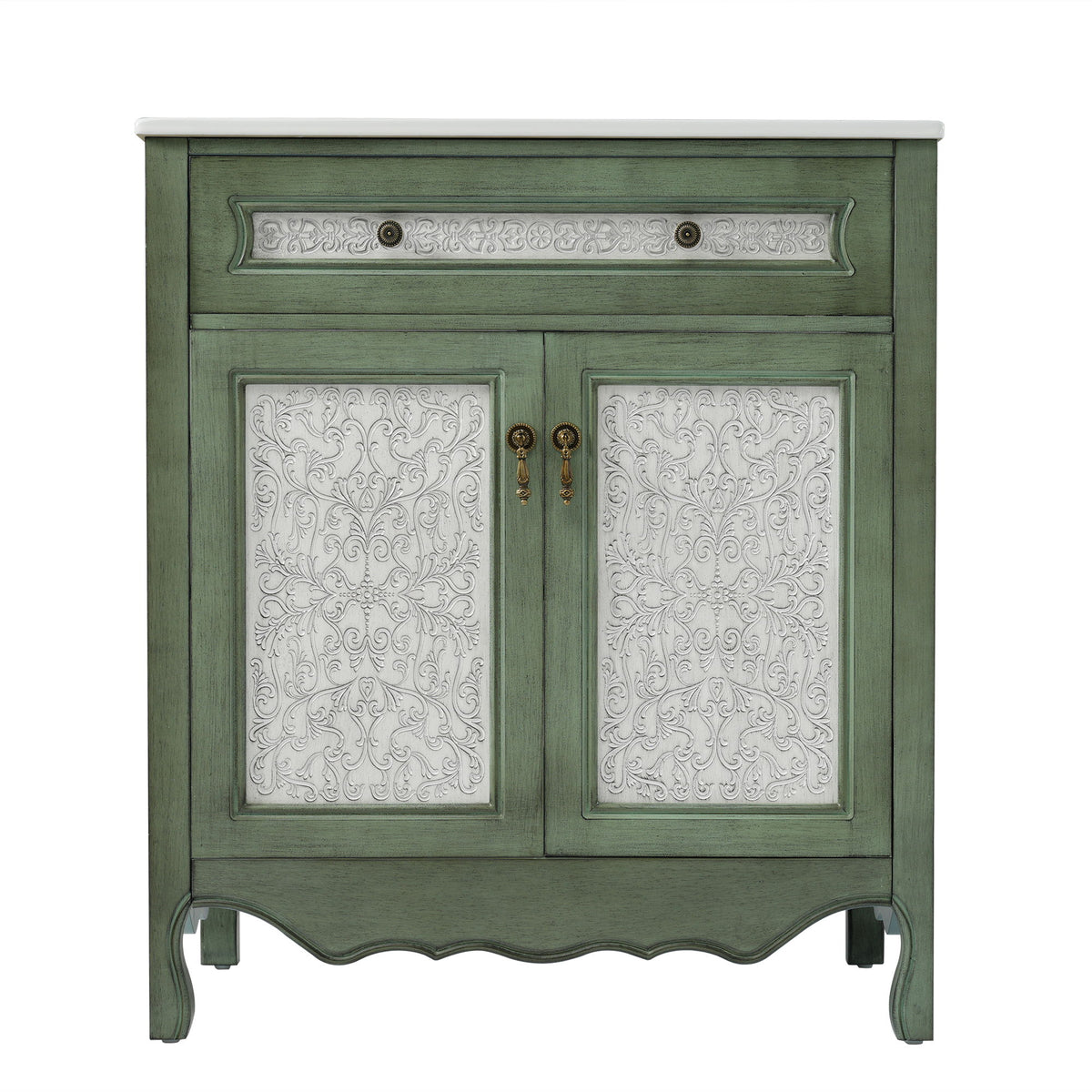 Bathroom Vanity With Rectangle Sink, Tip Out Tray - Antique Blue Green