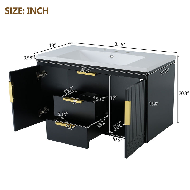 Wall Mounted Bathroom Vanity With Sink, Floating Storage Cabinet With 2 Drawers