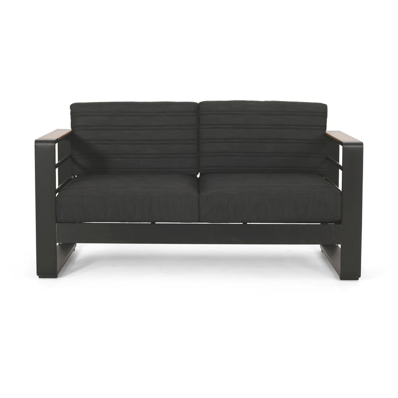 Loveseat With Slat Paneling And Aluminum Frame - Black