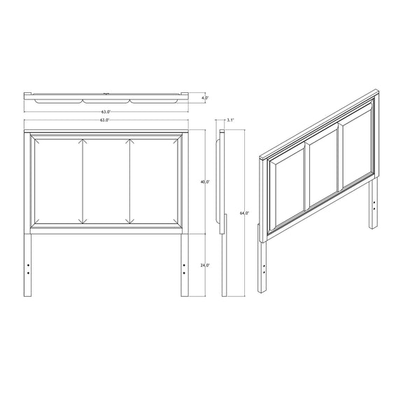 Storage bed frame diagram with padded headboard and under-bed storage drawer layout.