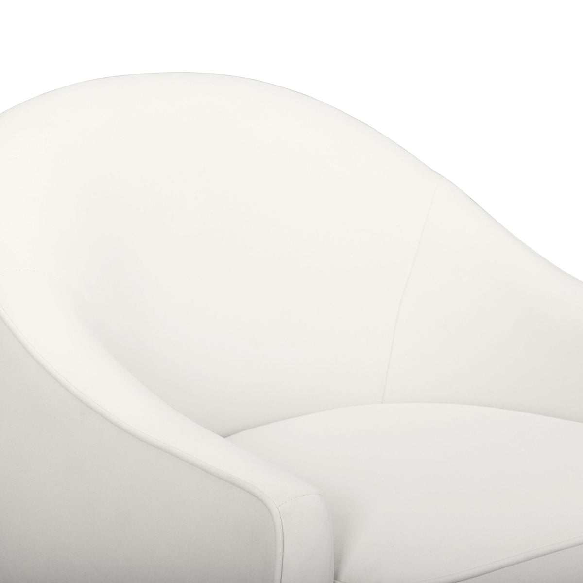White performance velvet accent chair close-up of curved arm and upholstered seat