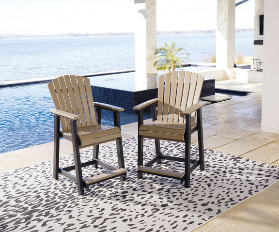 Black and driftwood counter dining chairs with slatted seats and backs