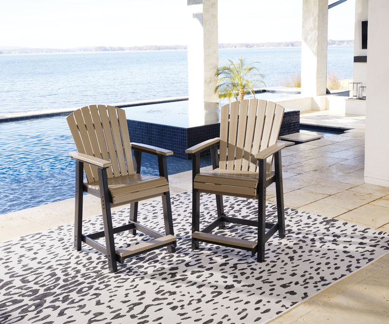 Black and driftwood counter dining chairs with slatted seats and backs