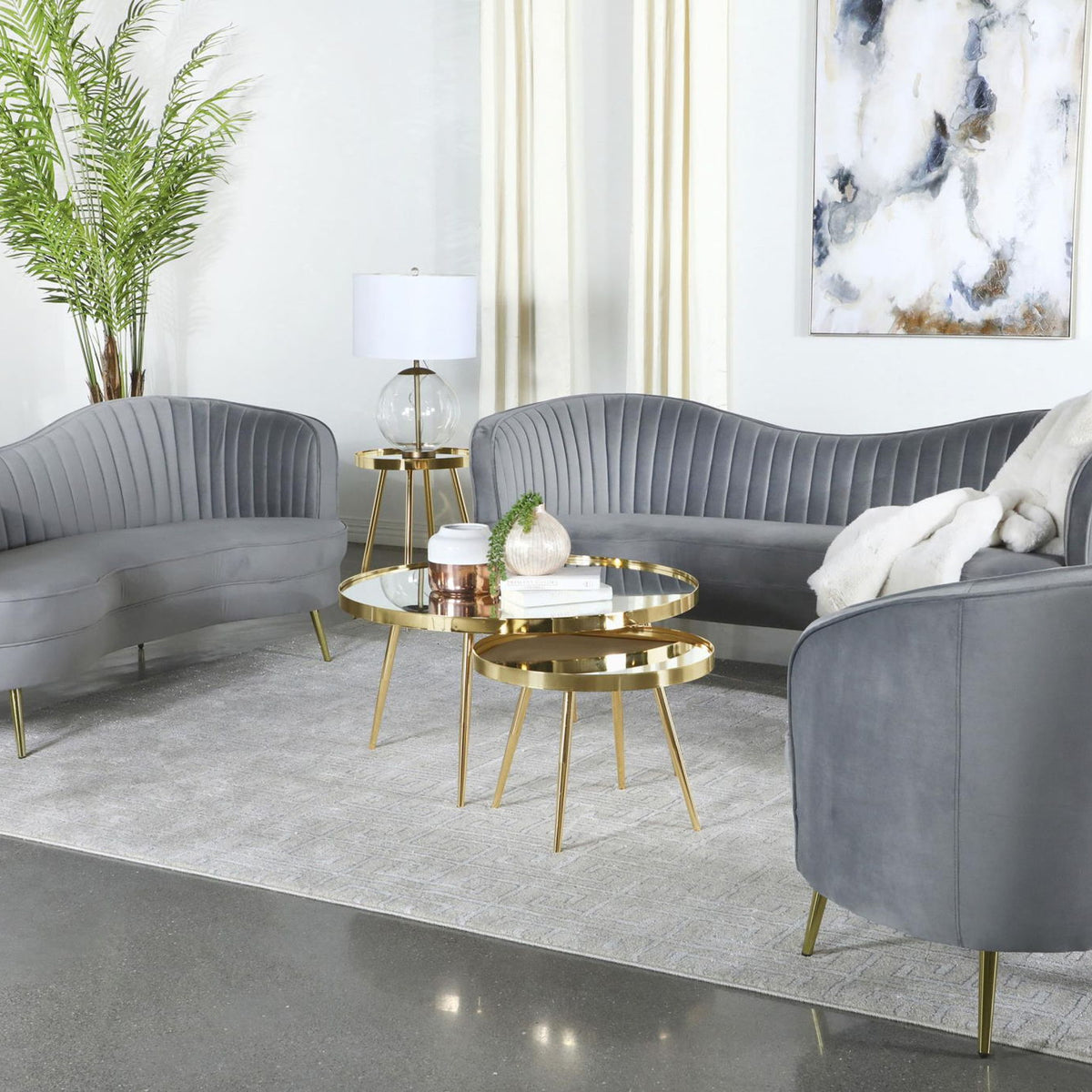 Sophia 3-piece Upholstered Channel Tufted Sofa Set Grey