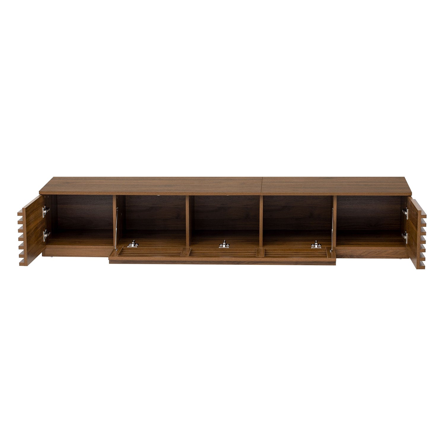 TV Stand For TVs, Entertainment Center With Cable Management And Soft Closing Hinges - Walnut