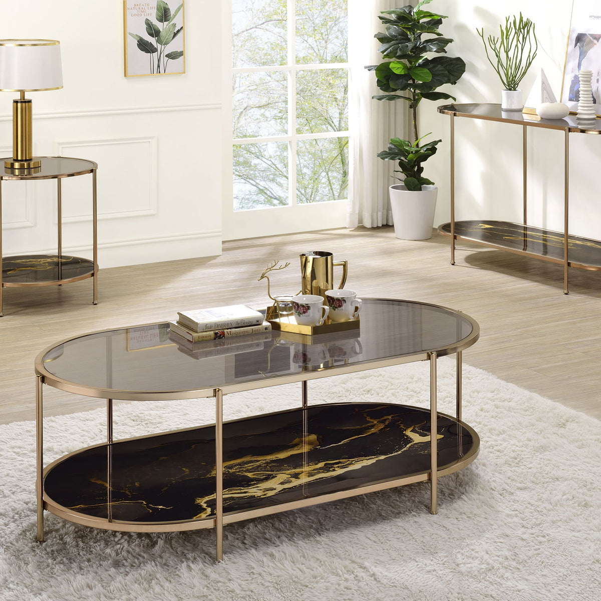 Fiorella - Marble Print Glass Table