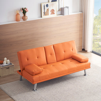 Leather Multifunctional Double Folding Sofa Bed For Office With Coffee Table