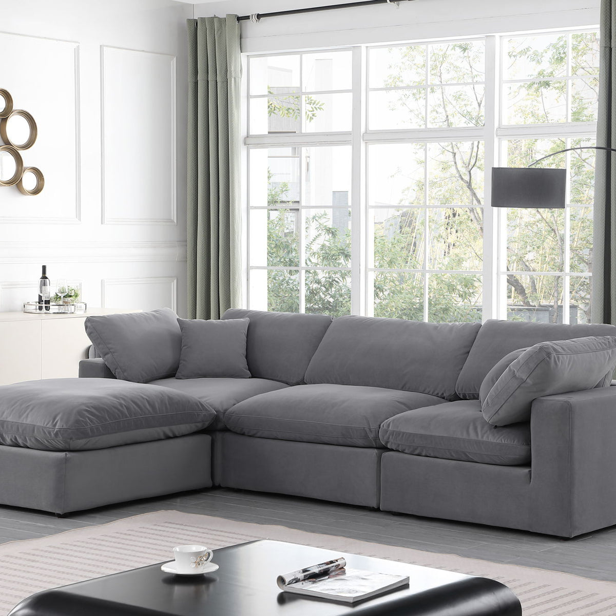 Comfy - 4 Piece Velvet Modular Sectional With Chaise