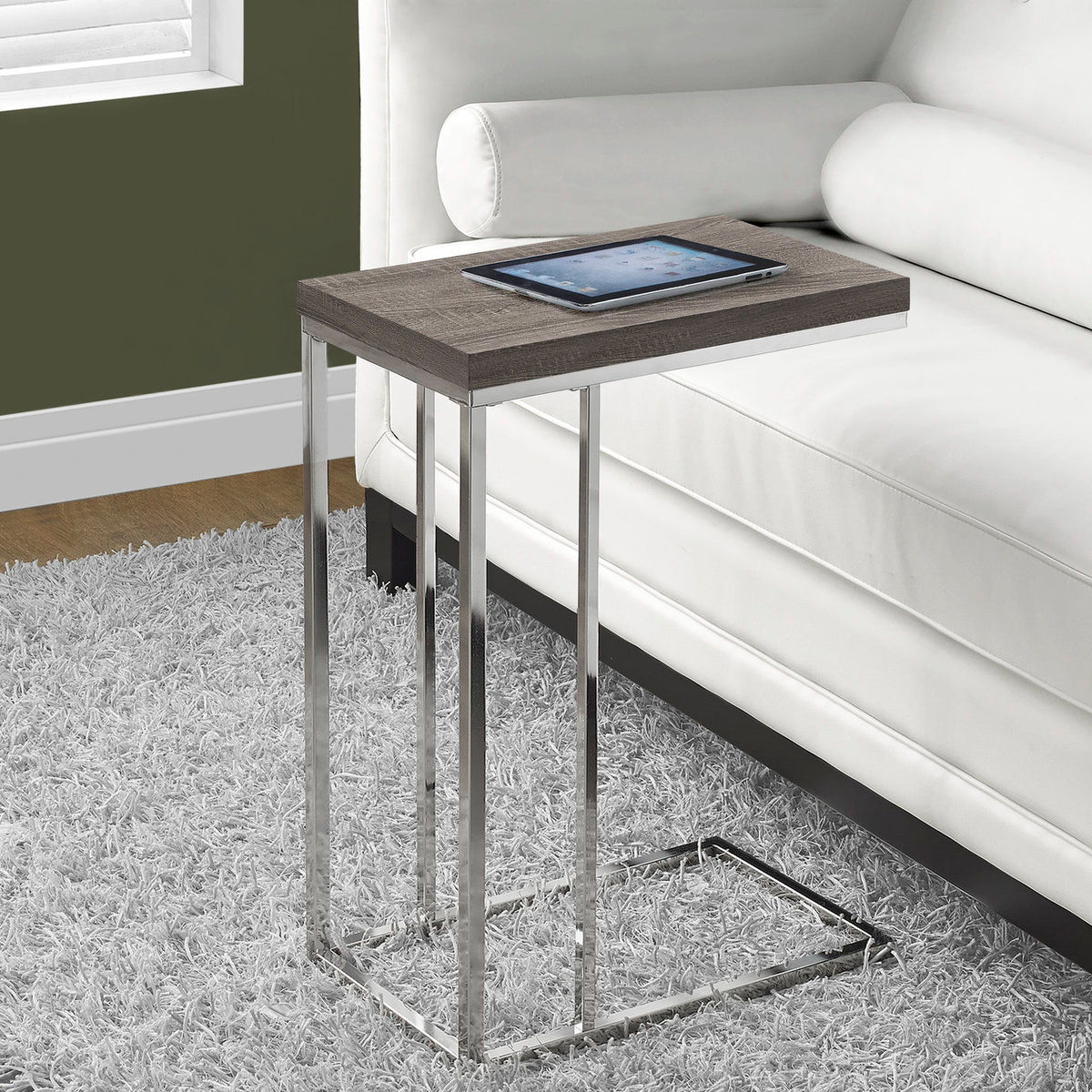 Accent Table, C - Shaped, Tempered Glass, Stylish Design Contemporary & Modern