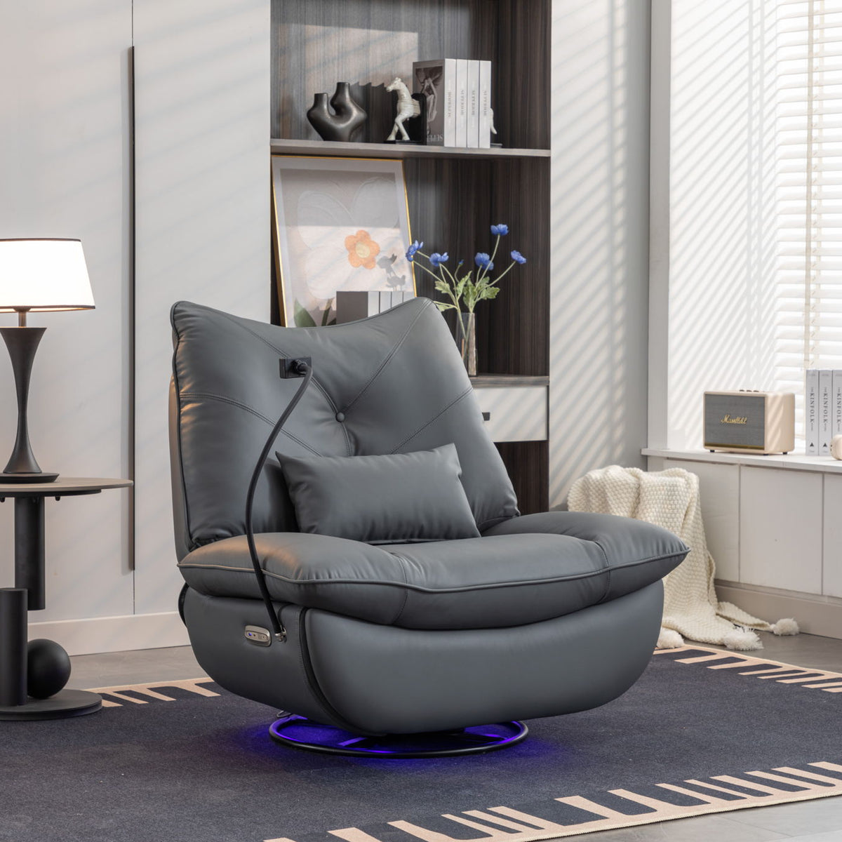 270 Swivel Glider Recliner Chair, Power Recliner Rocking Chair, USB Port Charge For Nursery Chair With Atmosphere Lamp For Living Room Bedroom Apartment