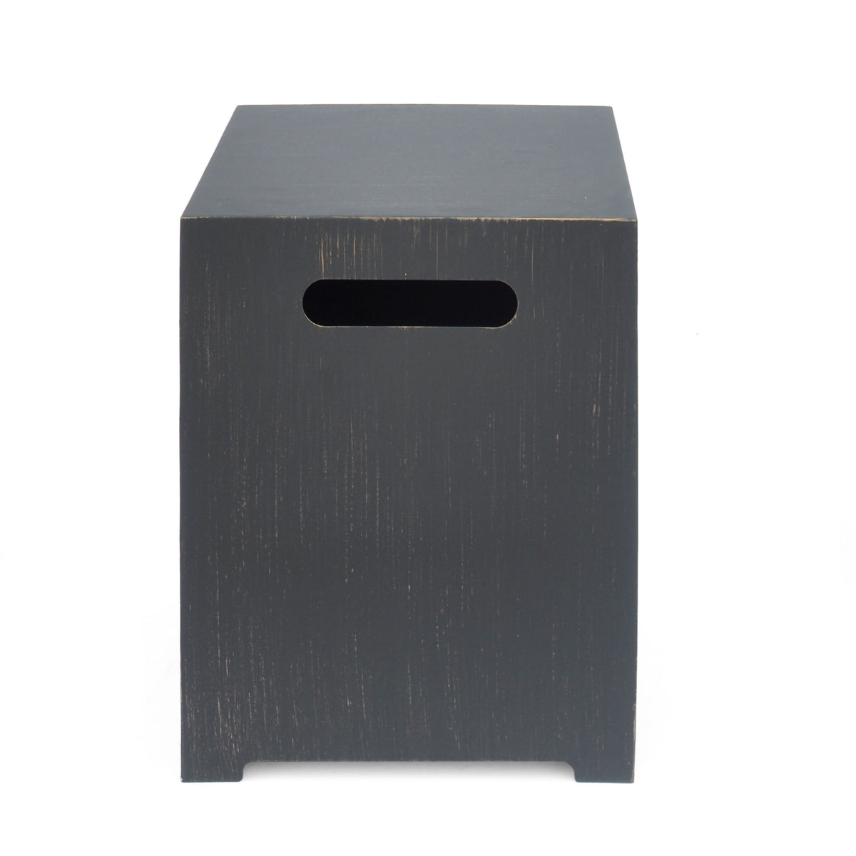 Rectangular side table with recessed handle cutout, dark gray/black finish