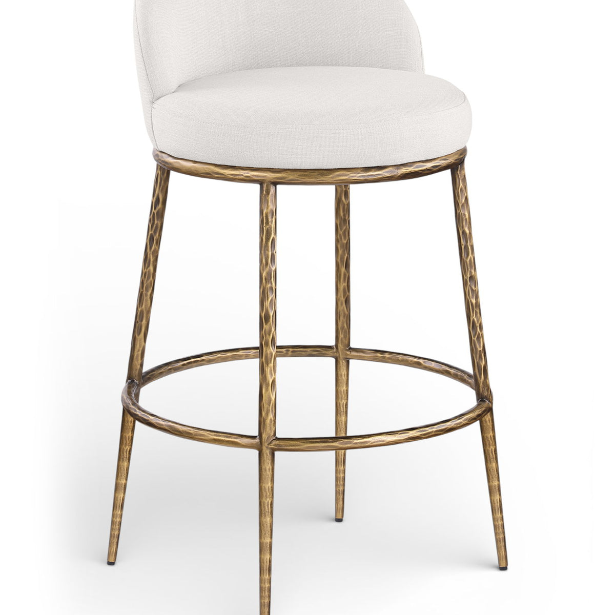 Ferro - Performance Fabric Upholstered Bar Stool - Cream / Antique Brass