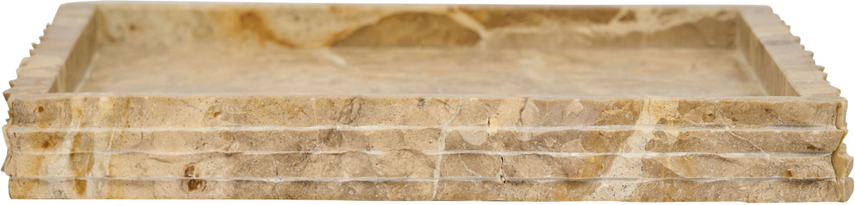 Stone marble tray with thick sides and open top edge, showing natural striations.
