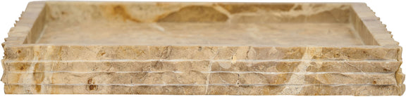 Stone marble tray with thick sides and open top edge, showing natural striations.
