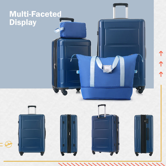 2-piece ABS luggage set in blue with two spinner suitcases and blue zip duffel bag