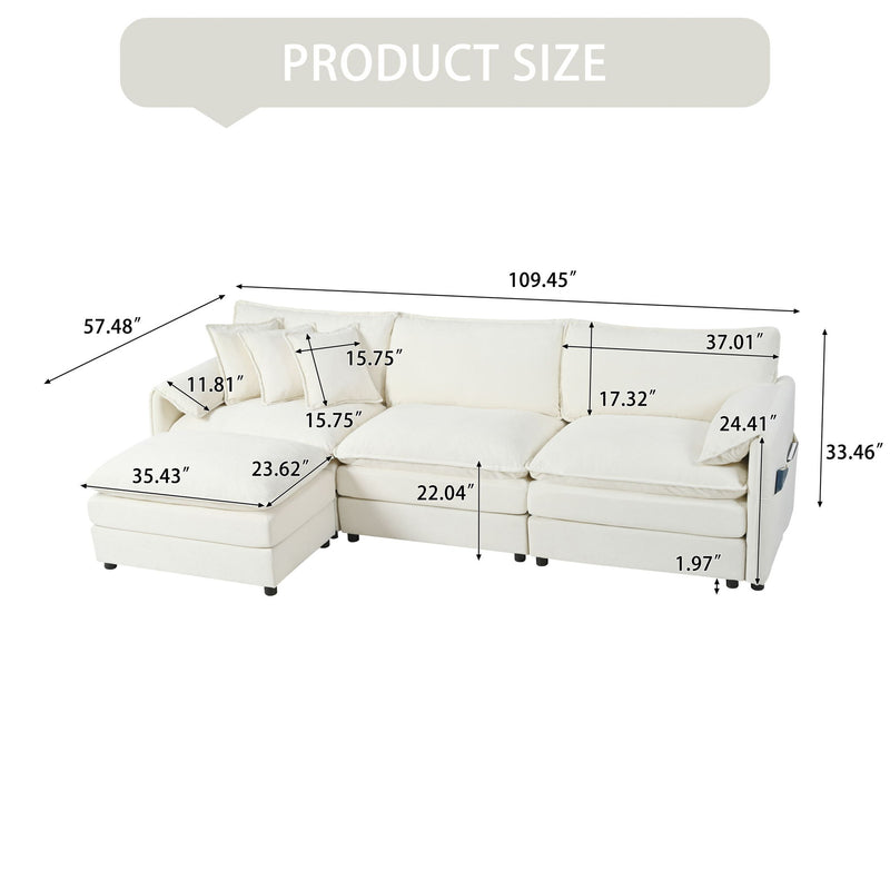 Modern Comfy Deep Seat Modular Sectional Sofa Cloud Couch With Ottoman