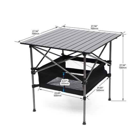 Folding Outdoor Table With Carrying Bag, Lightweight Aluminum Roll-Up Square Table For Indoor, Outdoor Camping, Picnics, Beach, Backyard, Bbq, Party, Patio - Black