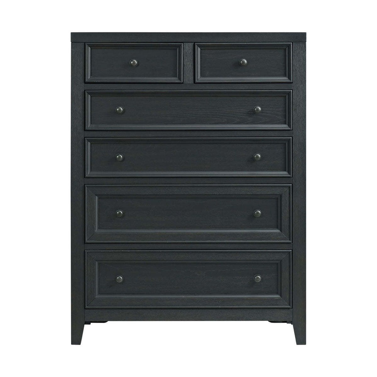 Black 6-drawer chest with round knobs and smooth sliding drawers