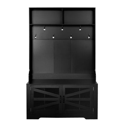 Hall Tree with Bench Adjustable Shelves Black 43.3-inch