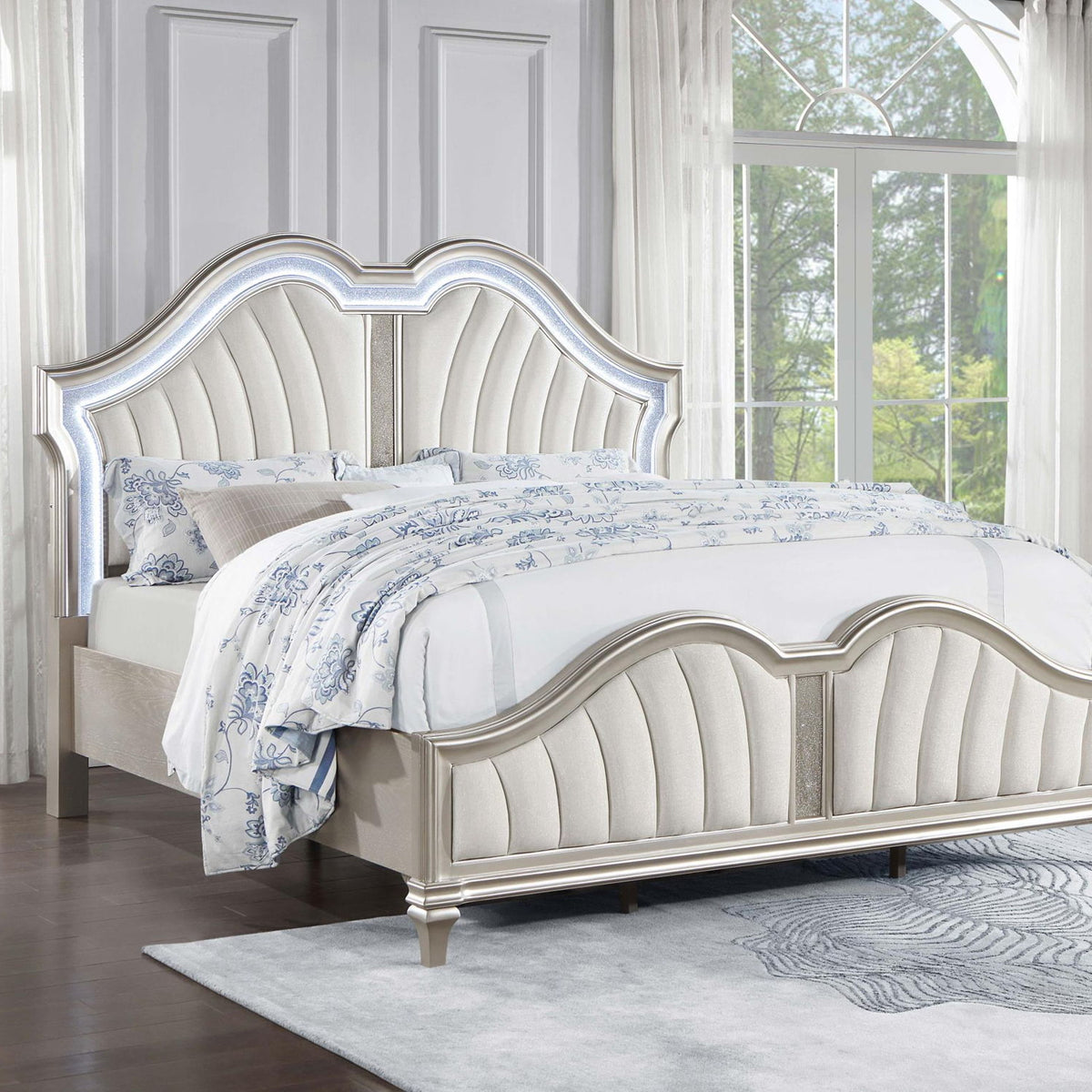 Evangeline Wood California King LED Panel Bed Silver Oak
