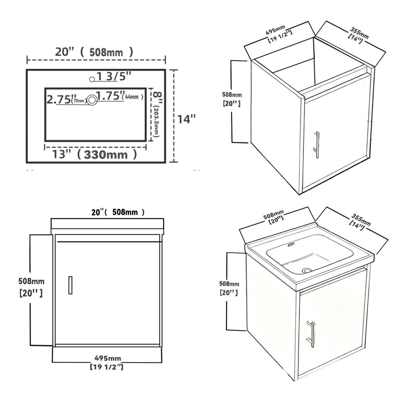 20" Floating Bathroom Vanity Combo With Wall Cabinet, Ceramic Sink & Soft Close Doors - White