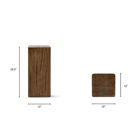 Dark brown wood side table, 25.5 inches high with a 12-inch square top