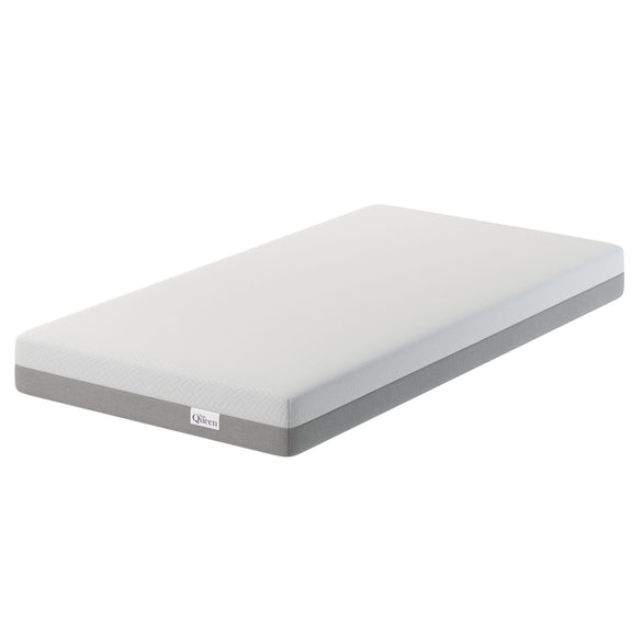 6-inch memory foam mattress with breathable white cover and gray side base