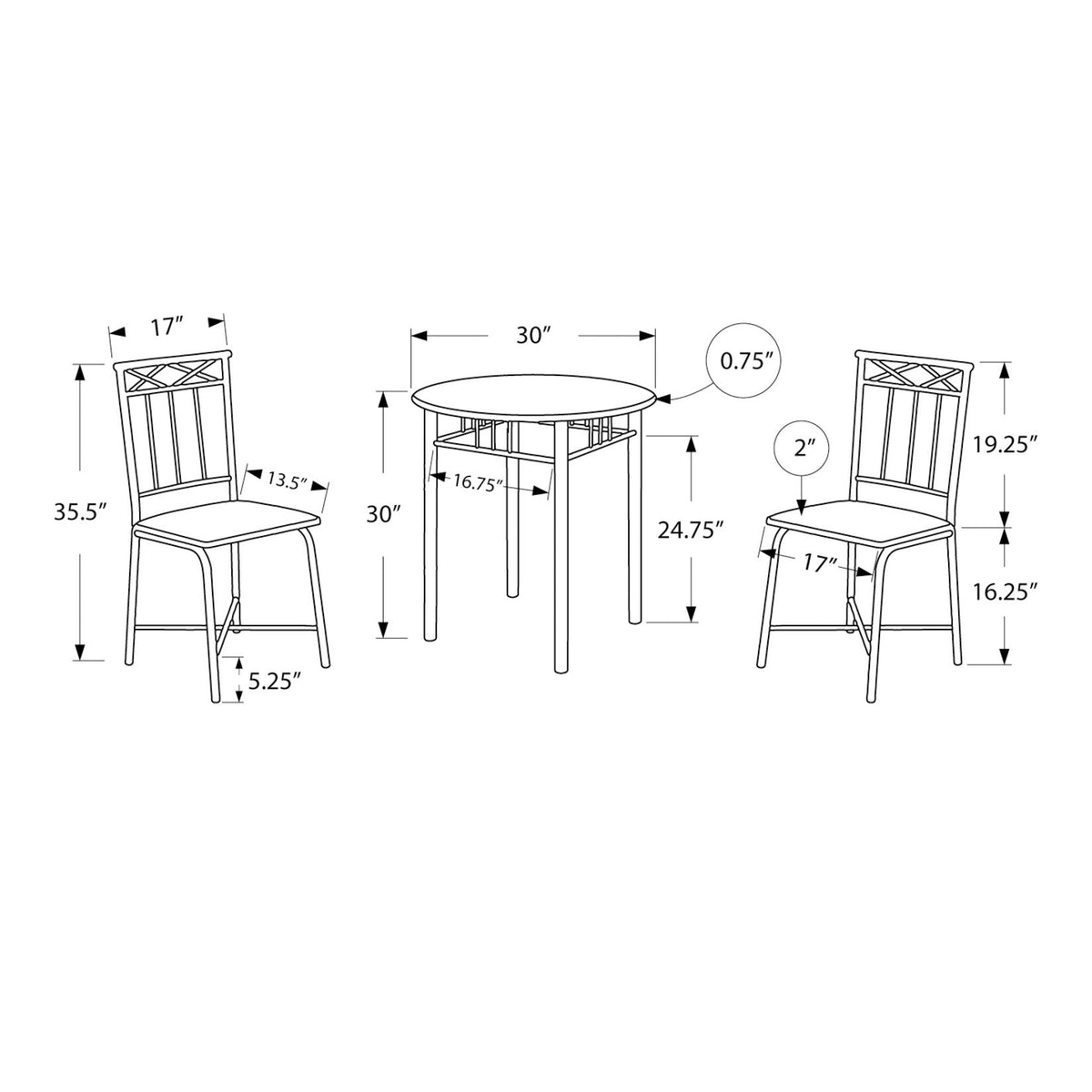 Dining Table Set Small Round 3 Pieces Set