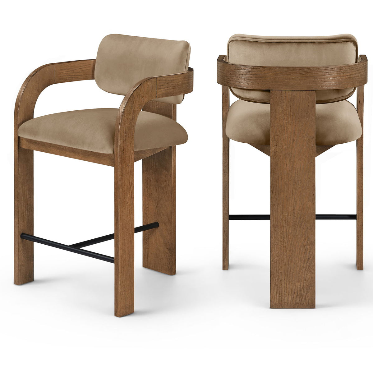 Cedra - Velvet Performance Fabric Upholstered Counter Stool - Brown Frame