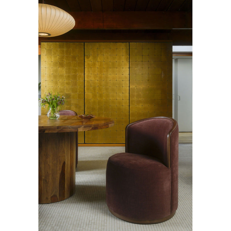 Berry swivel dining chair with rounded back, cushioned seat, and curved arms