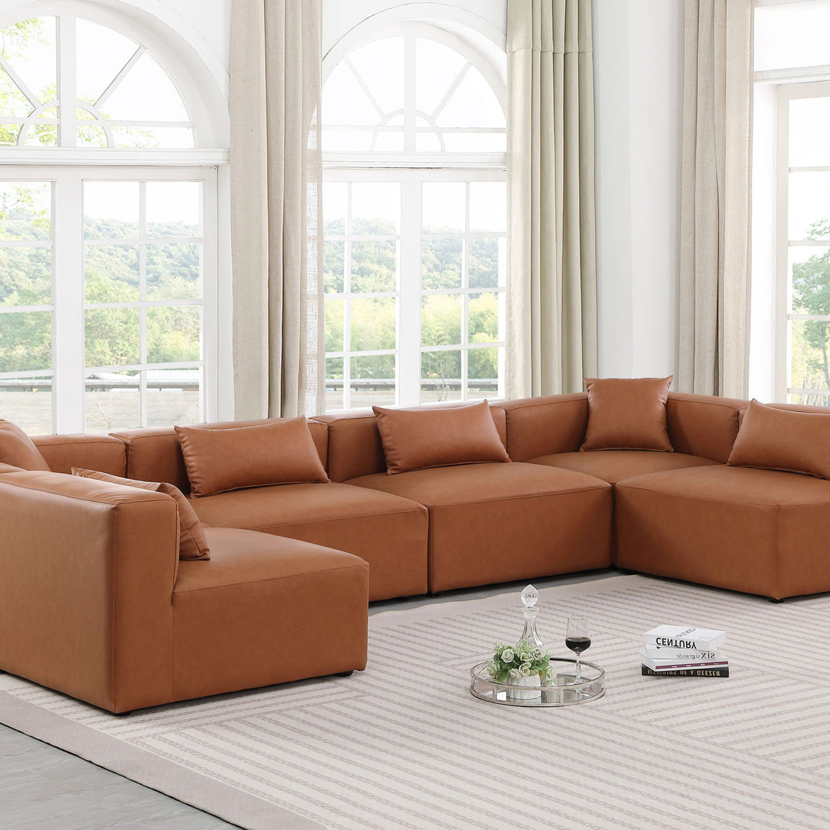 Cube - 6 Piece Modular Armless Sectional - Cognac