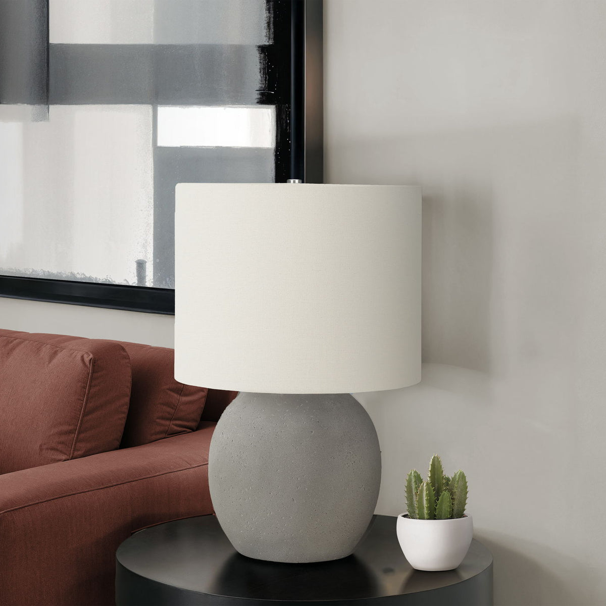 Lighting, Table Lamp, Concrete, Contemporary - Gray / Cream