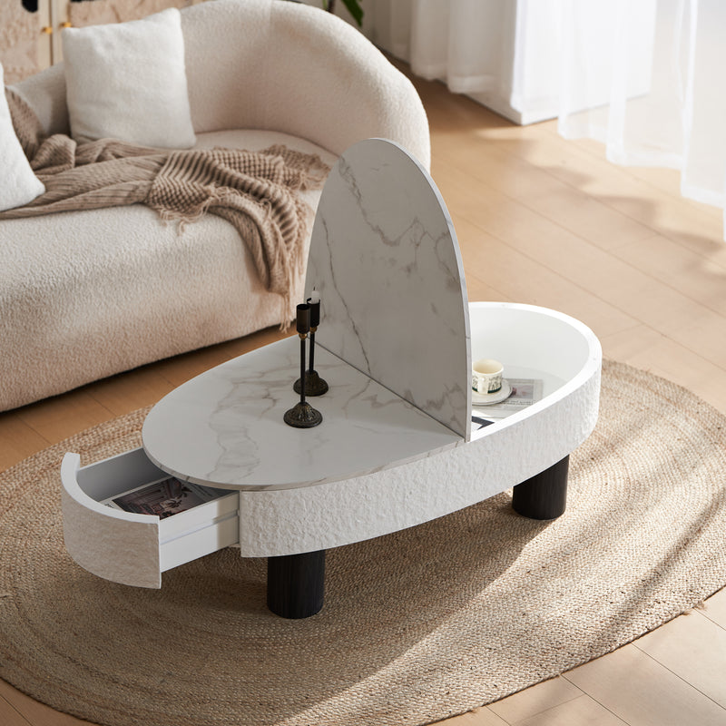 Oval Coffee Table Marble-Top Marble White