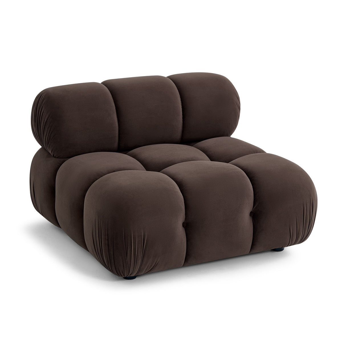Dark brown modular armless chair with rounded seat and three back cushion blocks