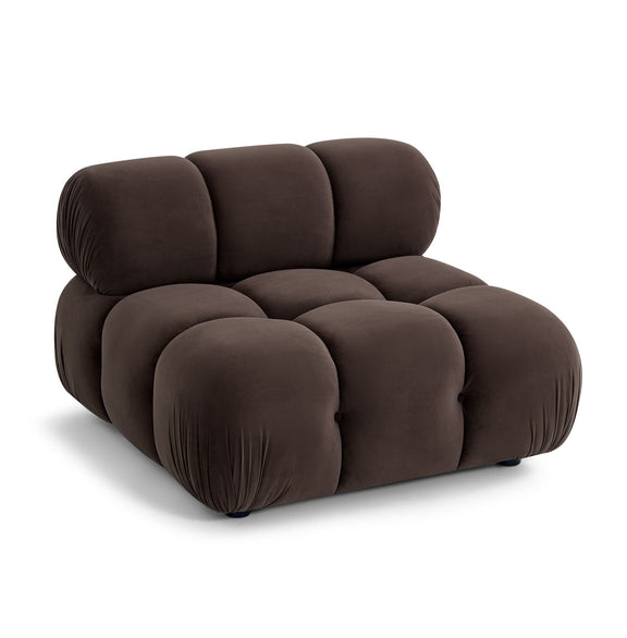Dark brown modular armless chair with rounded seat and three back cushion blocks