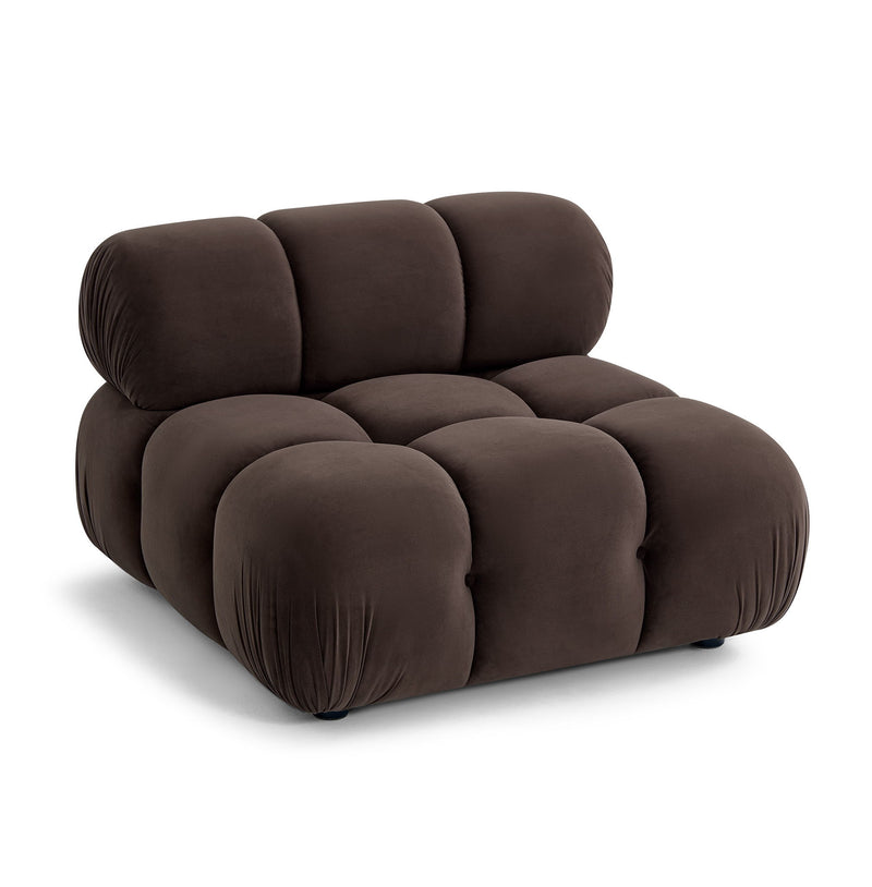 Dark brown modular armless chair with rounded seat and three back cushion blocks