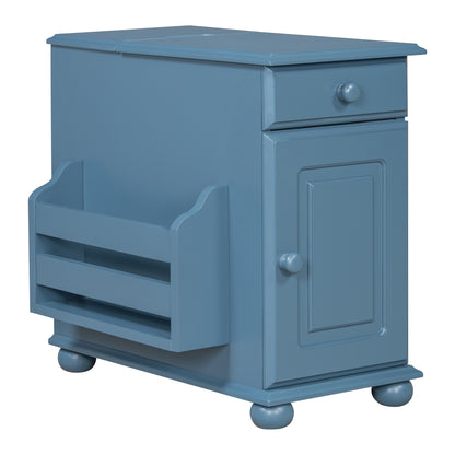 End Table USB Charging Hidden Storage Blue