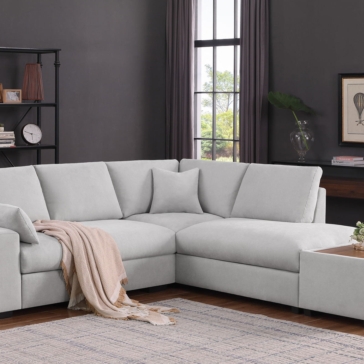 Joshua - 100" Sectional Sofa with Right Facing Chaise and Console Ottoman