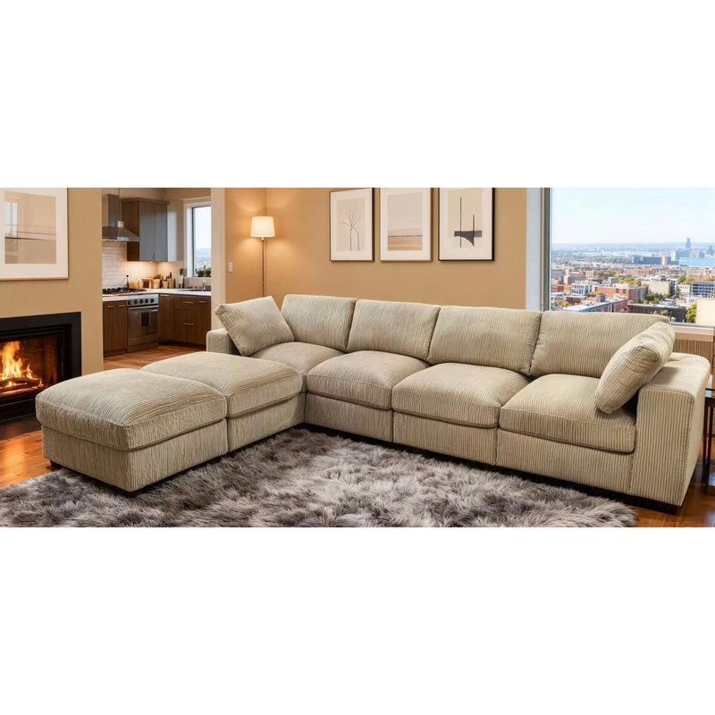 Beige modular sectional sofa with corner chaise and chaise ottoman