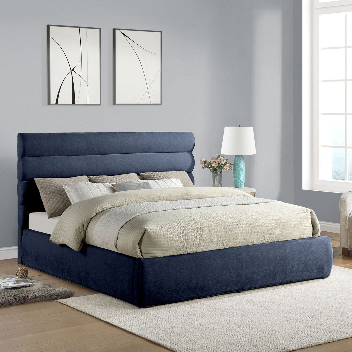 Adam - Chenille Fabric Bed With 52" Headboard